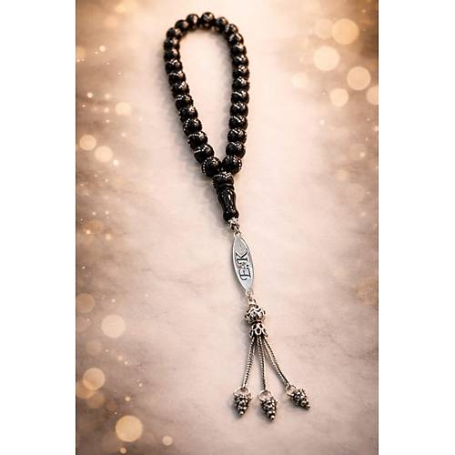 Ki�iye �zel �simli Rus Oltu Ta�� G�m�� ��lemeli �simli Tesbih TES-89