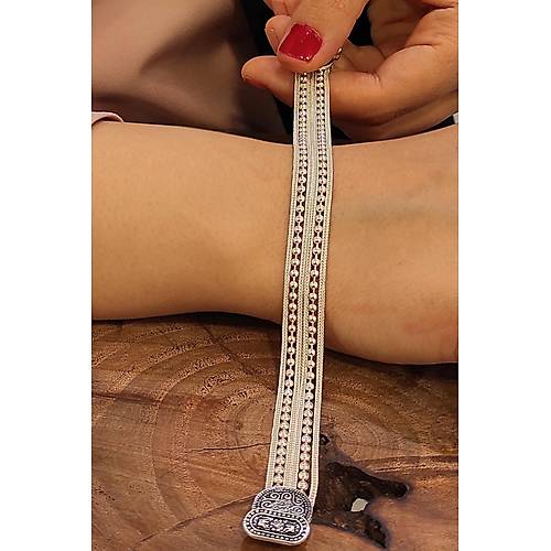 Midyat Hasırı Akıtmalı Bileklik Zincirli Gümüş Kadın Bilekliği 925 Ayar BLK-342