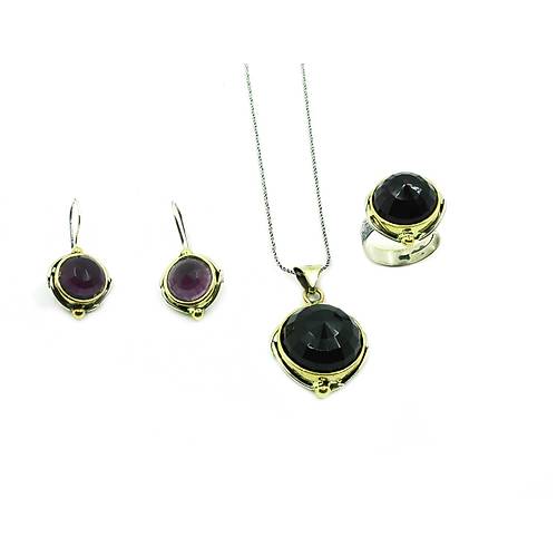 Ametist Tal Oksitli Otantik Kadn Gm Set Yzk Kpe Kolye SET-253
