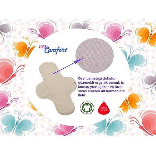 NeoComfort ORGANİK PAMUK Sızdırmaz Yıkanabilir Kadın Pedi - GECE ZigZag 3'lü paket