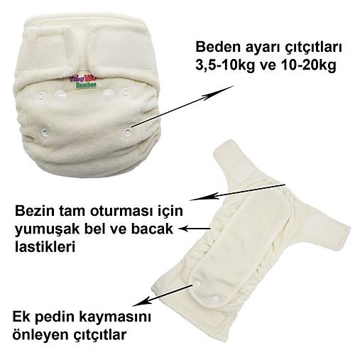 C�rtbantl� Tek Beden Cover Set - 1adet Tek Beden Cover + 2adet Bambu Emici Bez 2 BEDEN  PAPATYA