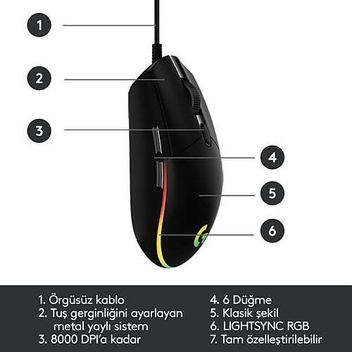 Logitech G G102 LIGHTSYNC RGB Aydınlatmalı 8.000 DPI Kablolu Oyuncu Mouse - Siyah