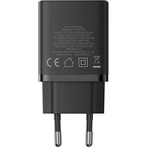 Baseus Cube Type-C + USB Giri�li U+C 20W H�zl� �arj Cihaz� iPhone 15 14 13 12 11 Uyumlu Samsung ve Android Uyumlu Beyaz