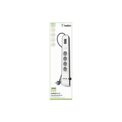 Belkin BSV401VF2M 4'l 2M Akm Korumal Priz + 2'li 2.4A USB Girii