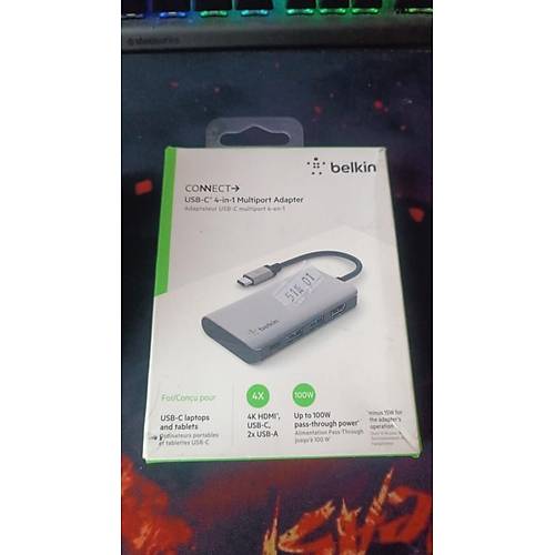 Belkin USB C 4' 1 Arada ok Balant Noktal Adaptr (4K HDMI, USB-C 100W PD Geili arj ve Daha Fazlas iin 2 x USB A Balant Noktas (OUTLET)