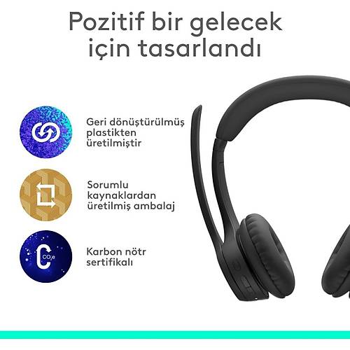 Logitech Zone 300 Grlt nleyici Mikrofonlu Kablosuz Bluetooth Kulaklk - Siyah