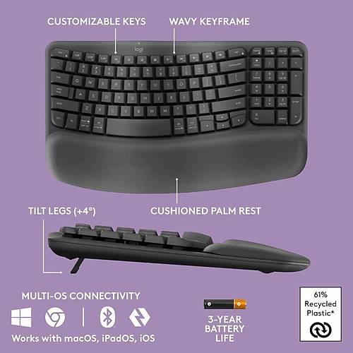 Logitech Wave Keys MK670 Combo M550 L Kablosuz Mouse Kablosuz Ergonomik Klavye
