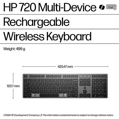 HP 720 oklu Cihaz arj Edilebilir Kablosuz Klavye (9T5B1AA)