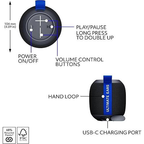 Logitech Ultimate Ears WONDERBOOM Play Tanabilir Su Geirmez Bluetooth Hoparlr