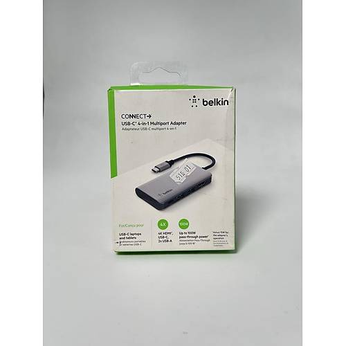 Belkin USB C 4'� 1 Arada �ok Ba�lant� Noktal� Adapt�r (4K HDMI, USB-C 100W PD Ge�i�li �arj ve Daha Fazlas� i�in 2 x USB A Ba�lant� Noktas� (OUTLET)