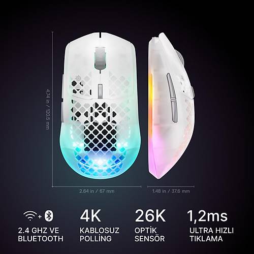 Steelseries Aerox 3 Wireless Gen 2 - Ghost 4K Kablosuz Gaming Mouse