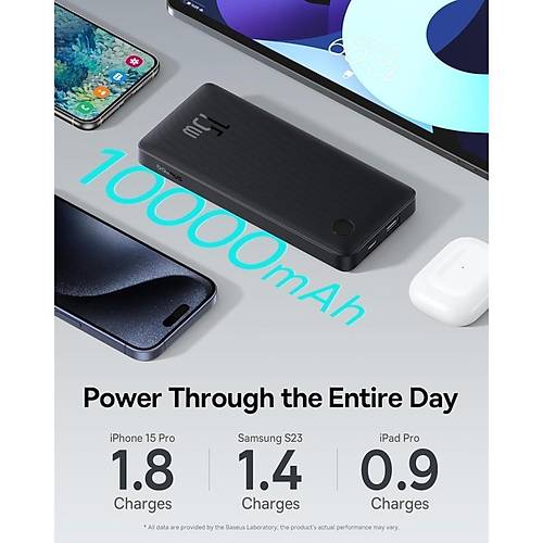 Basues Airpow Lite Power 10.000mAh 15W Ta��nabilir �arj Cihaz� - Siyah