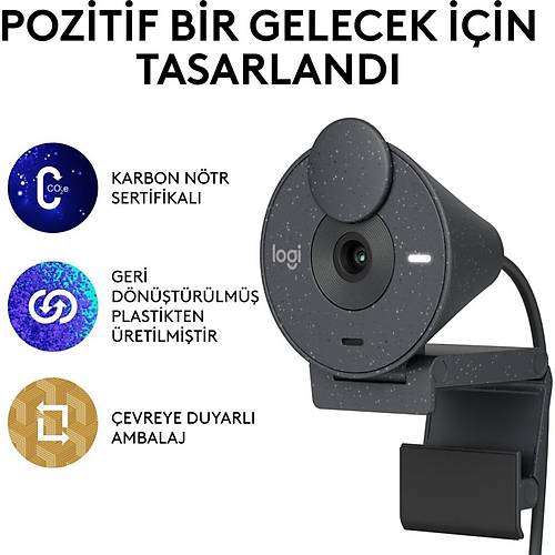 Logitech BRIO 300 Full HD 1080p Gizlilik Kapakl Mikrofonlu Web Kameras - Siyah