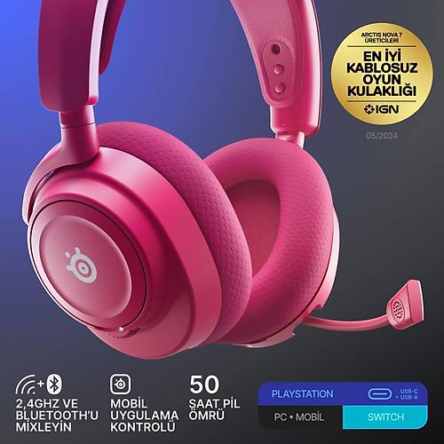 Steelseries Arctis Nova 7P Gen2 Kablosuz Magenta Gaming Kulakl�k