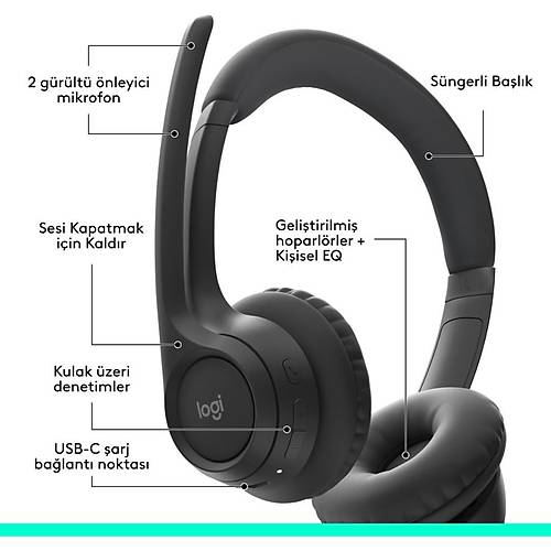 Logitech Zone 300 Grlt nleyici Mikrofonlu Kablosuz Bluetooth Kulaklk - Siyah