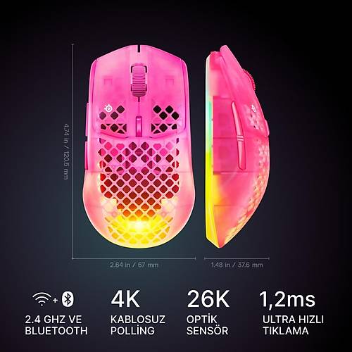 Steelseries Aerox 3 Wireless Gen 2 - Magenta  Haze 4K Kablosuz Gaming Mouse