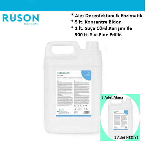 3+1 Kampanya - Clenesafe ENZYM 5 lt. Alet ve Aspirasyon Dezenfektan Konsantre