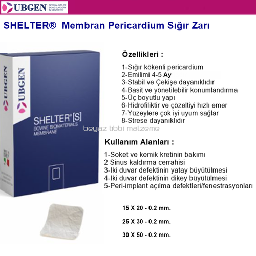 UBGEN Shelter-S Pericardium Membran  15 x 20 - 0.4mm.  1 Adet
