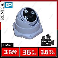 Renica IP-E2637  2/3 MP 3 Array Led 3.6 MM Lens   H.265 IP Dome  Kamera - 1821R