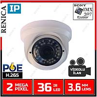 Renica IP-E2634POE 2 MP  36 Led 3.6 MM Lens SONY IMX307 Sensor Plastik Dome Kasa H.265 IP Kamera - 1859R-POE