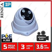 Renica IP-E5034POE 5 MP  3 Array Led 3.6 MM Lens Plastik Dome Kasa H.265 IP Kamera - 1860R-POE