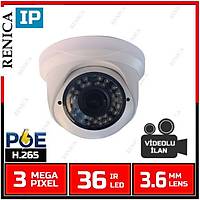 Renica IP-E2634POE 3 MP  36 Led 3.6 MM Lens SONY IMX307 Sensor Plastik Dome Kasa H.265 IP Kamera - 1859R-POE