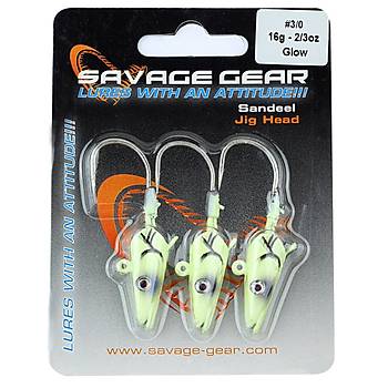 Savage gear Sandeel Jig Head 16g 3/0 - 3pcs Glow Suni Yem