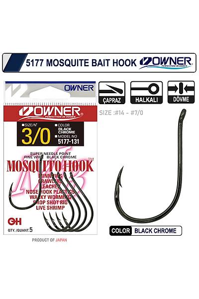 Owner 5177 Mosquito Hook Black Chrome Sinek Ýðne