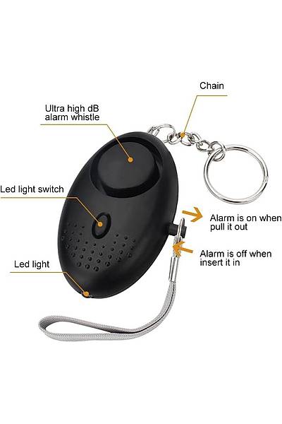 Kiisel Alarm 120-130dB Gvenli Ses , LED El Feneri,