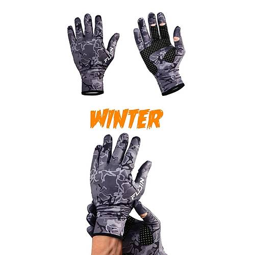 Fujin Pro Angler Winter Gloves Black Camo Eldiven