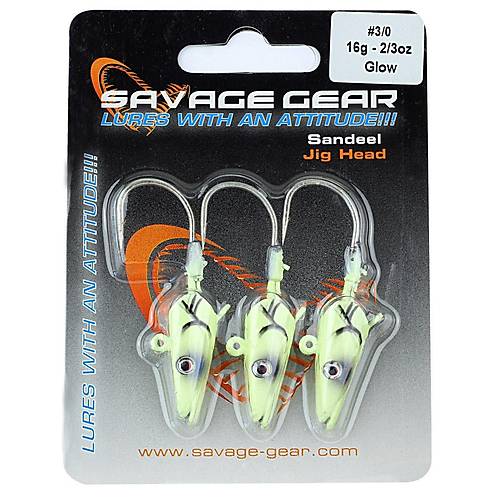 Savage gear Sandeel Jig Head 16g 3/0 - 3pcs Glow Suni Yem