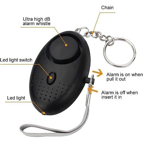 Kiisel Alarm 120-130dB Gvenli Ses , LED El Feneri,