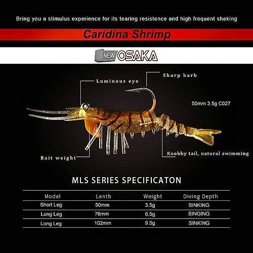 NEW Osaka Caridina Shrimp TPE Yumu�ak Karides 7,62 Cm 6,5 Gr