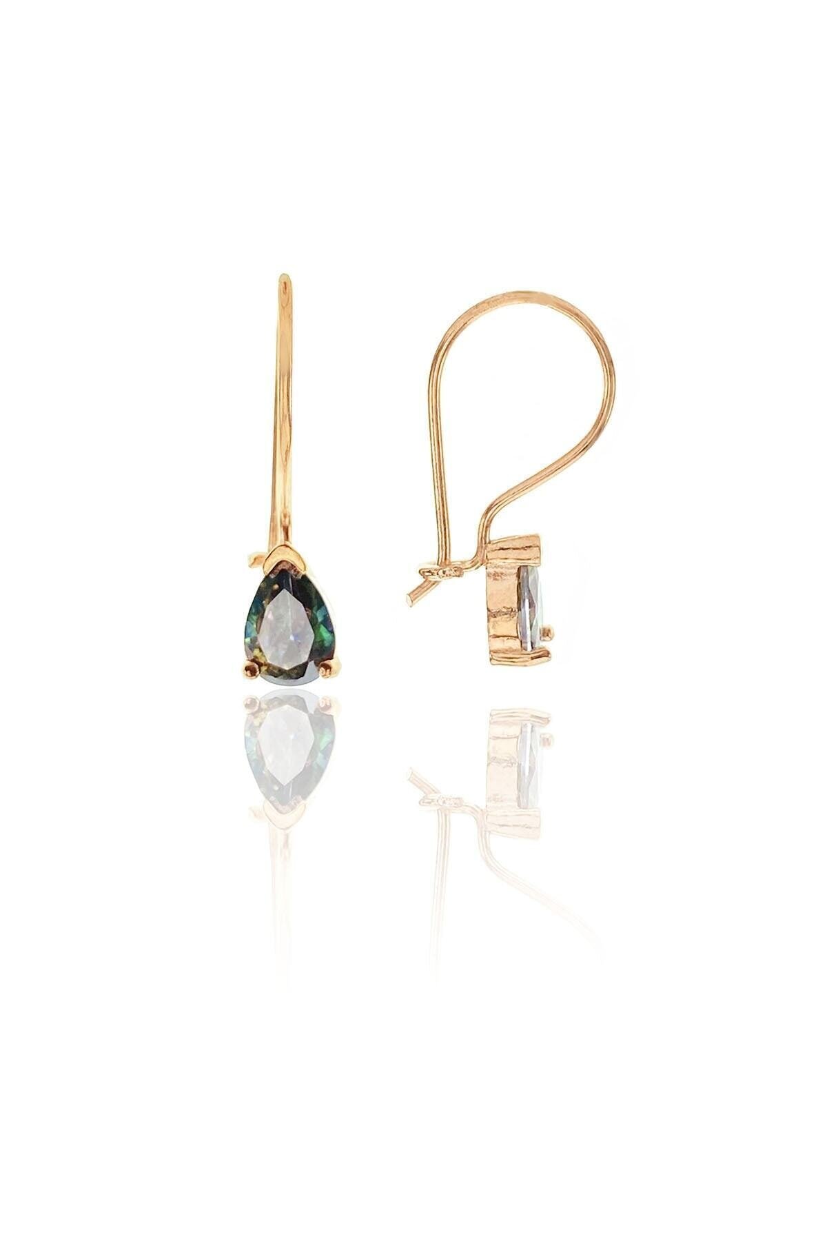 Kadın Gümüş Mistik Topaz Taşlı Damla Model Çengelli Küpe Dgn20386