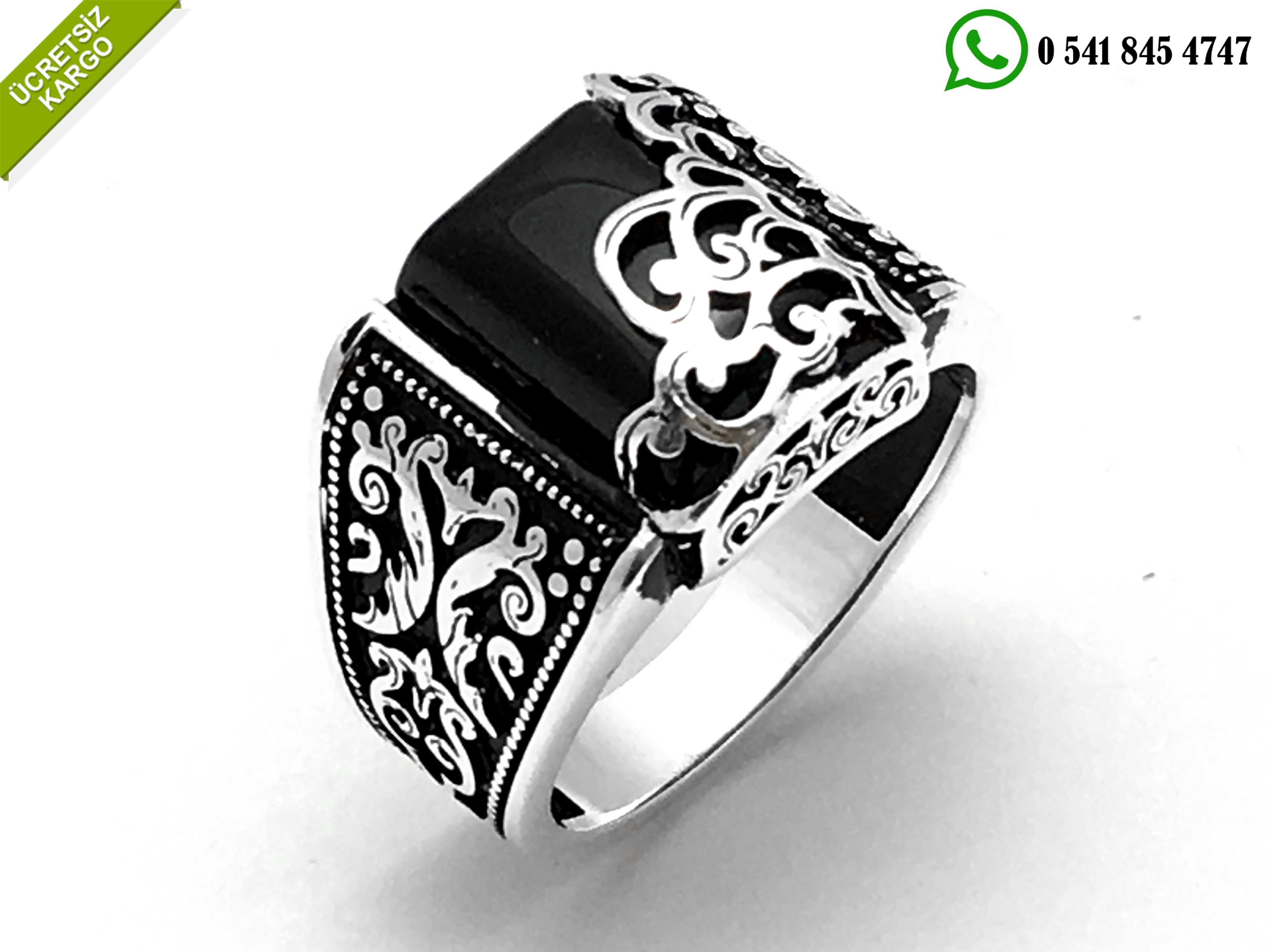 925 Ayar Gümüş Oniks Taşlı Özel Tasarımlı Erkek Yüzük Stok Kodu:201852