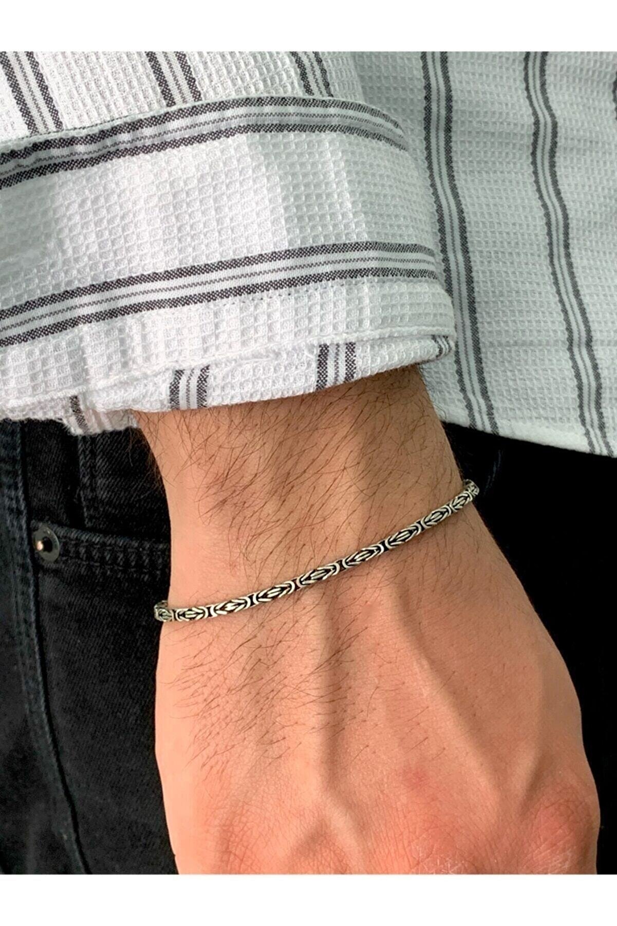 925 Ayar Gümüş 2 mm 21cm Kral Erkek Bileklik Dgn20492