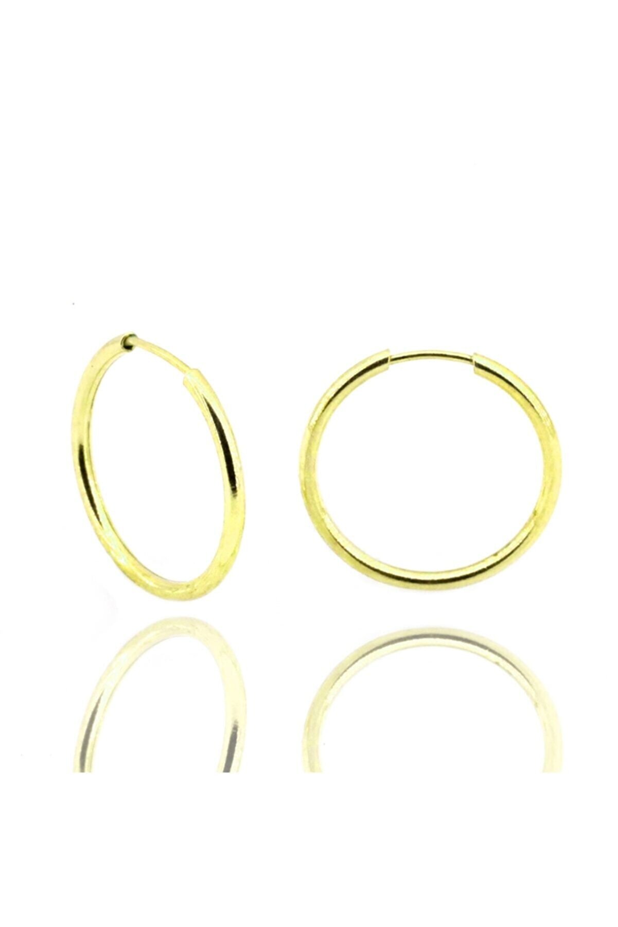 Kadın Gümüş 18mm Altın Yaldız Halka Küpe Dgn20299