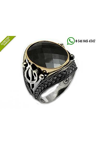 925 Ayar Siyah Zirkon Tal zel Elif Vav Tasarml Gm Erkek Yzk Stok Kodu:2018280