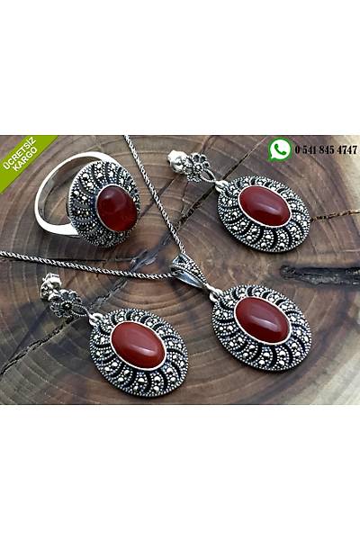 Akik Ve Markazit Tal 925 Ayar Gm Bayan l Set Stok Kodu:20173124