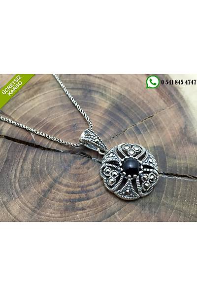 Oniks Ve Markazit Tal iek Model Gm Bayan Kolye Stok Kodu:20172114