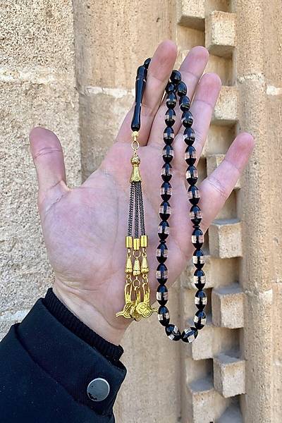 Erkek Siyah Hediye S�rmeli Toz Kehribar Tesbih Dgn1180