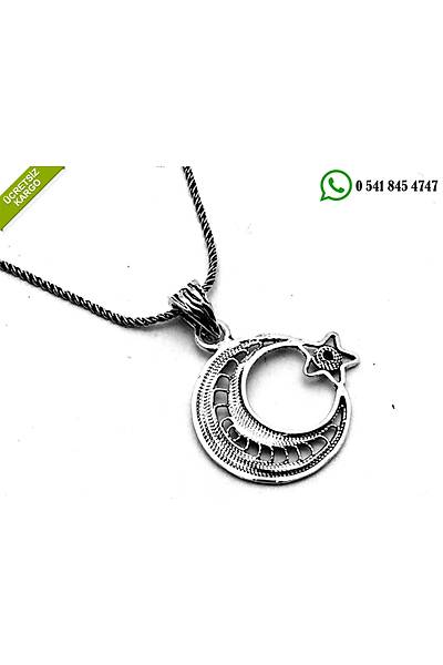 925 Ayar G�m�� Ayy�ld�z Tasar�ml� Oksitli Telkari Bayan Kolye Stok Kodu:2018539