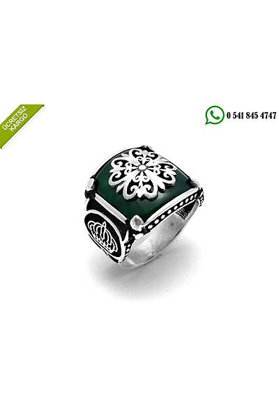 925 Ayar Gm zel lemeli Yeil Akik Tal Erkek Yzk Stok Kodu:20174302