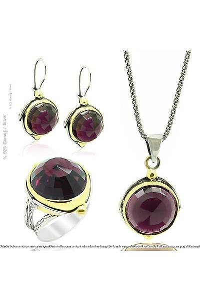 Ametist Ta�l� 925 Ayar G�m�� Bayan Otantik ��l� Set Stok Kodu:20174115