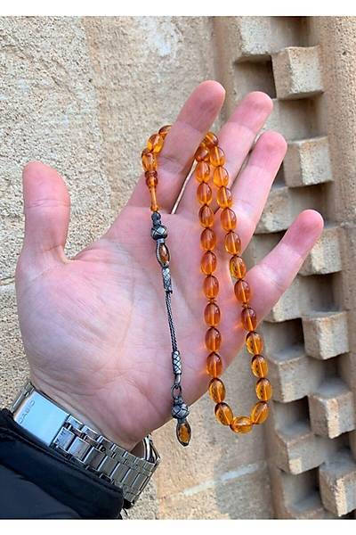 1000 Ayar G�m�� Kazaz P�sk�ll� Ate� Kehribar Tesbih