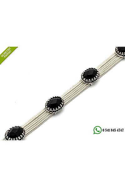 925 Ayar �zel Tasar�m Siyah Zirkon Ta�l� El ��i Midyat Has�r� G�m�� Bayan Bileklik Stok Kodu:2018686