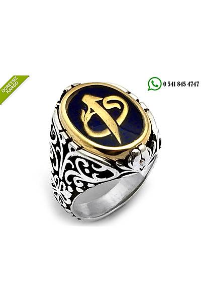 925 Ayar G�m�� �ift Tarafl� D�ner Elif Vav Harfli Oniks Ta�l� Erkek Y�z�k Stok Kodu:2018361