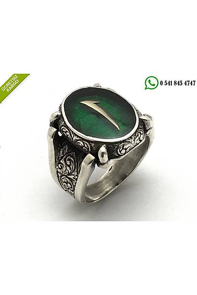 925 Ayar G�m�� Elif Harfli Mineli Erkek Y�z�k Stok Kodu:2018184