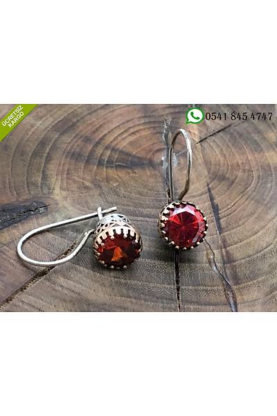 925 Ayar G�m�� K�rm�z� Zirkon Ta�l� Yuvarlak Model Otantik Bayan K�pe Stok Kodu:20181010