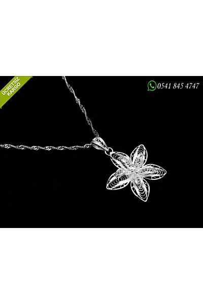 Çiçek Model 925 Ayar Gümüş Telkari Bayan Kolye Stok Kodu:20171557